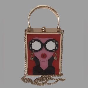 Fashion Lady Box Bag, Handbag/Crossbody Crossbody, Metal & Acrylic, Red & Gold